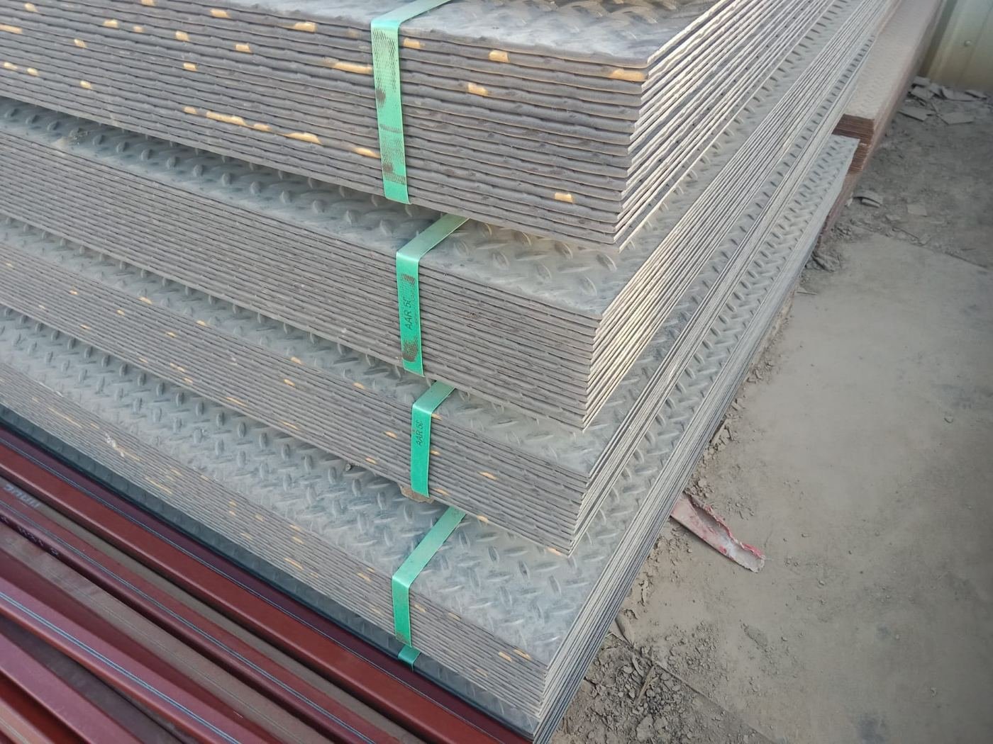 Stack of steel diamond floor plate